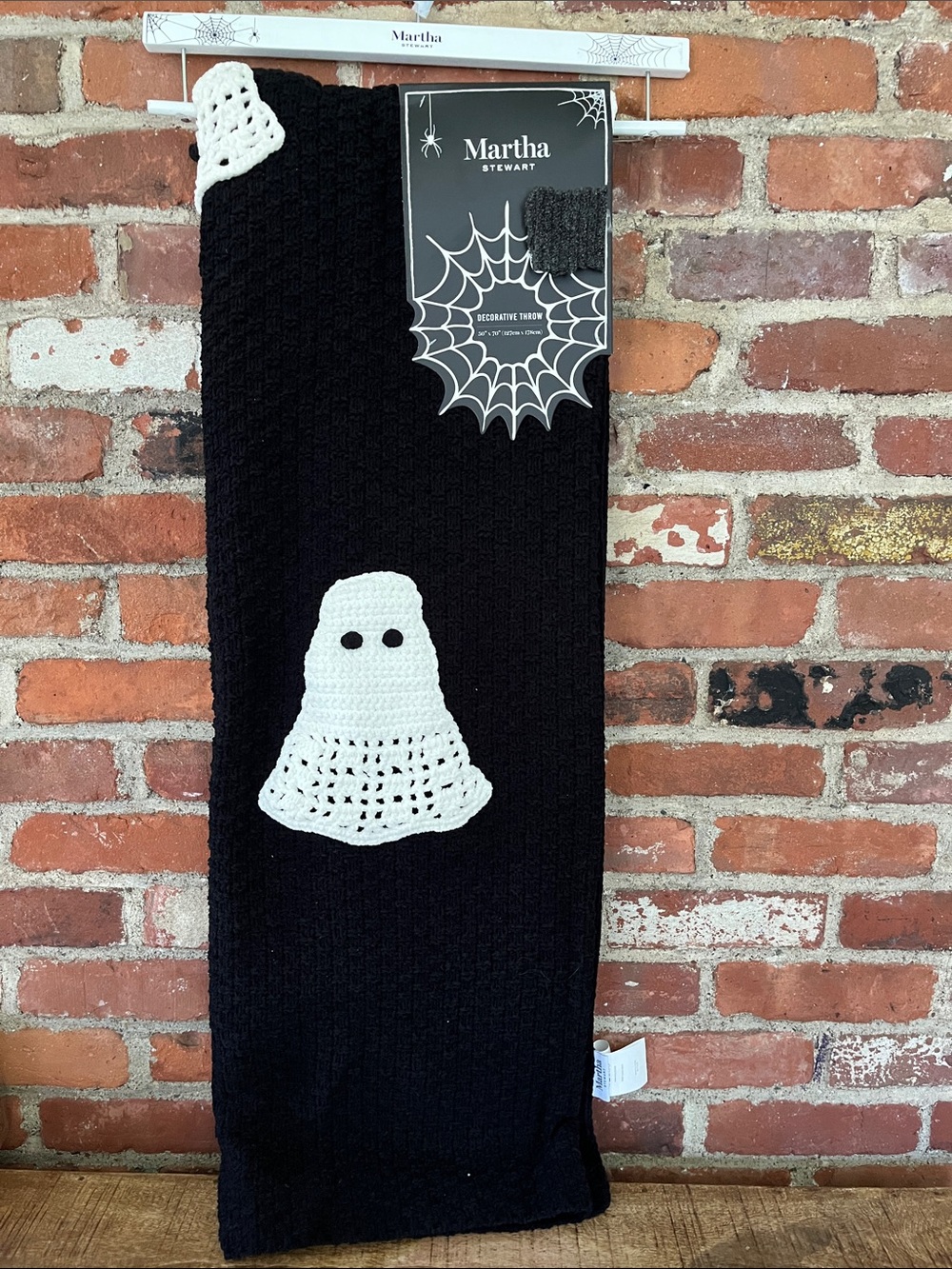 Martha Stewart Black Throw with White Crochet Ghost
